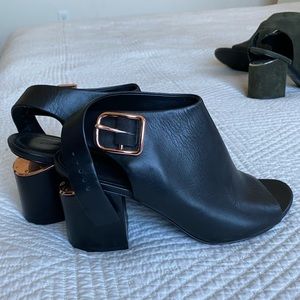 Alexander Wang peep toe black leather pumps